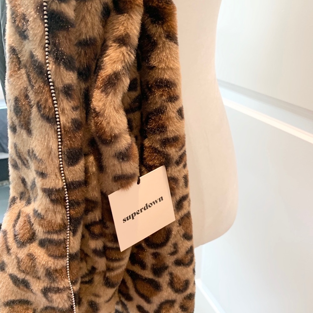 Leopard Faux Fur Hoodie Crop Jacket Hoodie XS - Picture 13 of 14